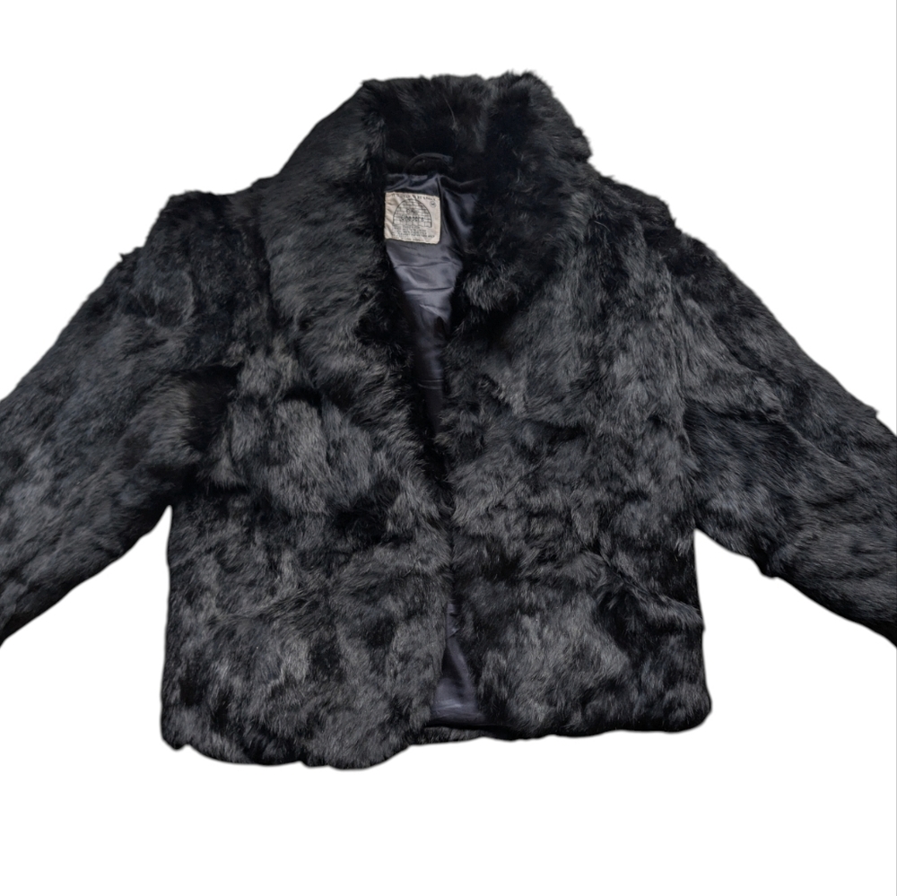 Vintage Chill Chasers Real Rabbit Fur Coat Black Medium Goth Glam Mobwife